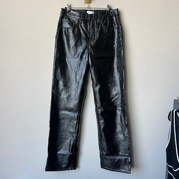 Good American Black Vinyl Faux Leather Boot Cut High Rise Pants Size 4/27 - Picture 2 of 7